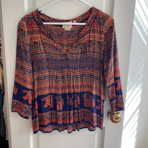 Anthropologie Elephant print blouse 3/4 sleeves